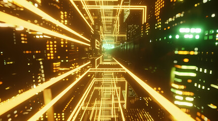Obraz premium Futuristic Cityscape With Illuminated High-Rise Structures at Night