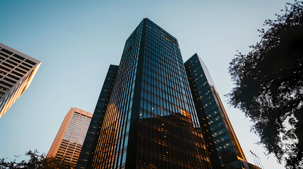 Obraz premium Golden Hour Reflection on Downtown Skyscrapers