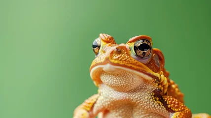 Fotobehang Close-up of orange frog against green background © Татьяна Макарова