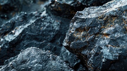Close-up of glistening coal with golden streaks