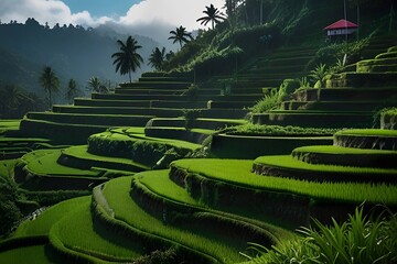 China's terraced rice fields stretching into the distance, rice terrace in the island, Beauty of...