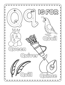 Alphabet Q Coloring Pages,ABC Alphabet  Q Coloring Pages for Kids,Preschool Alphabet Q Tracing