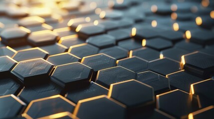 A close up of a black and gold hexagonal pattern