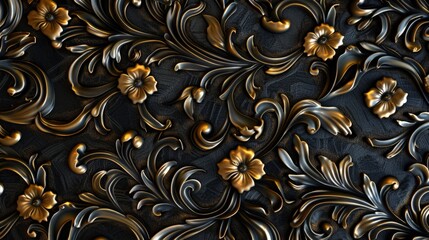 Close-up of a intricate gold and black patterned wall