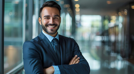 Fototapeta premium Smiling Businessman in Modern Office Corridor
