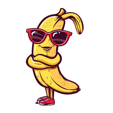 recommend clip art: colorful cartoon illustration of a banana wearing sunglasses, looking cool and carefree