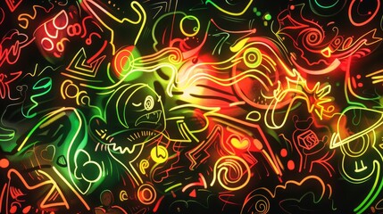 Doodle Style Neon Drawing Concept Art / Backdrop / Background / Wallpaper
