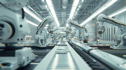 Robotic arm works in factory automation revolution industry 4.0