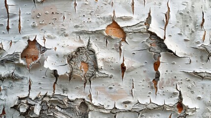 Peeling white paint on tree bark
