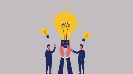 Illustration of a businessman and his hand carefully covering a light bulb...