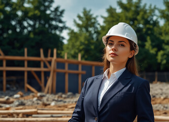 Businesswomen Wearing Hard Hats. The concept of productive, working women.

