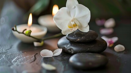 Obraz na płótnie Canvas The massage the using hot stones to target specific areas of tension providing deep heat therapy and promoting relaxation..