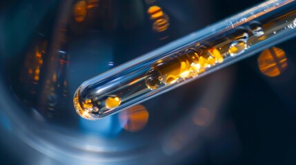 A closeup of a test tube containing a clear colorless liquid representing the potential for new regenerative medicine to heal damaged neural tissues..