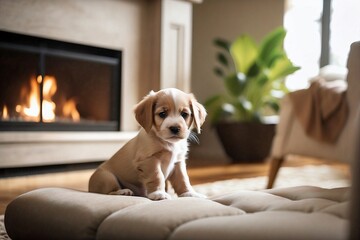 puppy sitting on a sofa