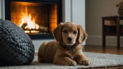 labrador retriever puppy sitting on a sofa