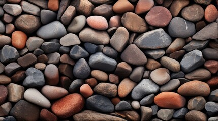 Mixed river pebbles showcasing an assortment of colors and textures in natural light.