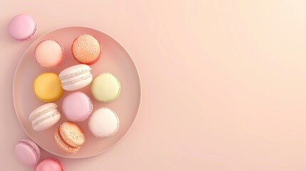 Sweet macaroons snack food decoration copy space isolated pink background