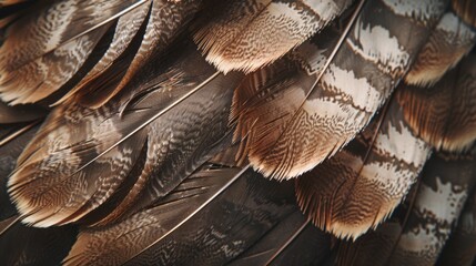 Whispered Symphony: Brown and White Feathers Woven with a Kaleidoscope of Colors, Creating a...