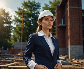 Businesswomen Wearing Hard Hats. The concept of productive, working women.


