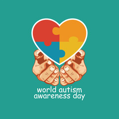 World Autism Awareness Day Post Template. Flat and Editable Illustration, Perfect for Social Media or Greeting Cards.