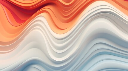 An abstract design with undulating curves in warm tones of orange, blending into cool shades of blue, simulating a fluid dynamic motion.