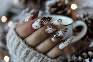 womens manicure with christmas nail polish art and design