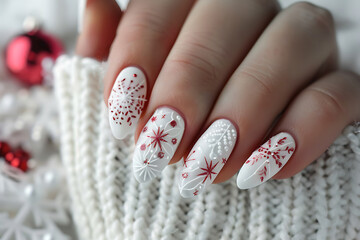 womens manicure with christmas nail polish art and design