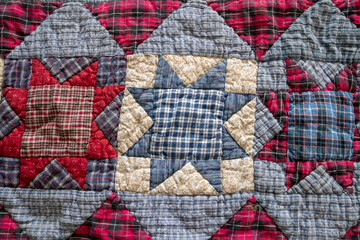 Colorful red, white and blue quilted patterns.