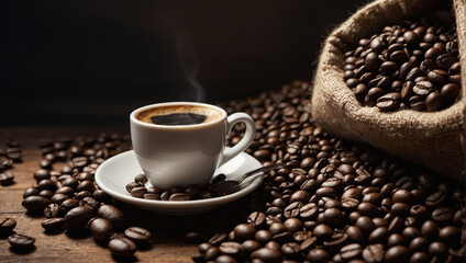 Fototapeta premium Coffee cup and coffee beans