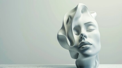 Surreal sculpture of distorted female face - obrazy, fototapety, plakaty
