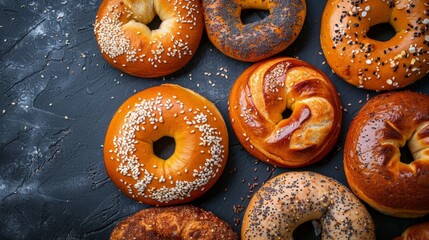 Close up of assorted sesame seed bagels