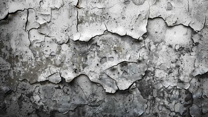 Fototapeta premium Close-up of cracked, weathered, and peeling gray paint on rough surface