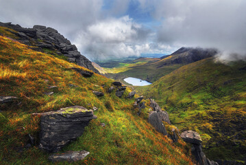 Scenic shot of the Carrauntoohil in Iveragh Peninsula in County Kerry, Ireland