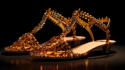 Elegant Gold Strappy Sandals Accentuated with Delicate Gems