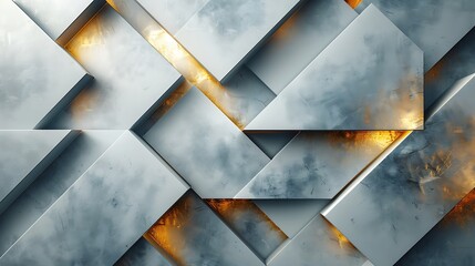 A visually striking abstract design that channels the precision and clean lines of modern architecture, using diagonal layers of white and gray offset by subtle metallic gold accents 