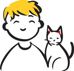 boy hugging a cat, icon doodle fill