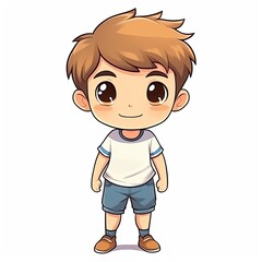 flat illustration of cute pleasant boy, friendly character, white background