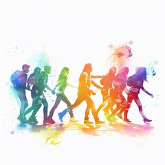 Rainbow people dancing and having fun