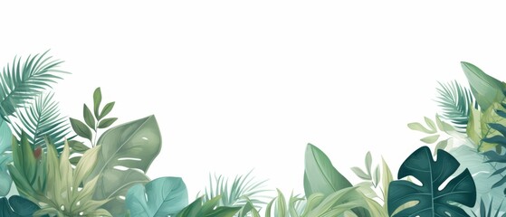 Tropical leaves border with a clear, flat background for text in the center,