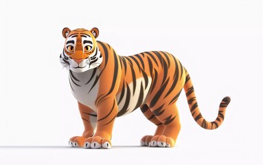 cute fantasy flat cartoon tiger isolated on white 3d illustration