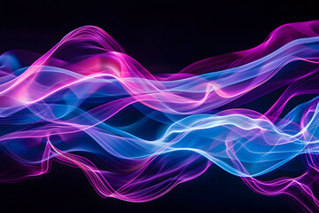 Dynamic pink and blue neon waves. Captivating visual display on black background.