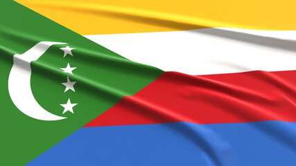 Comoros Flag. Fabric textured Comorians Flag. 3D Render Illustration.