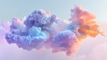 Fluffy clouds in pastel colors with rose highlights - A digital art creation evoking soft, fluffy clouds  in pastel pink and blue hues, highlighted with touches of r - obrazy, fototapety, plakaty