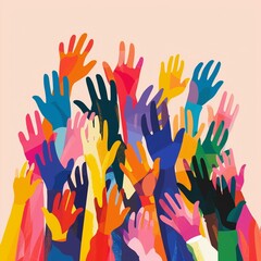 Colorful hands up people from different races and nations