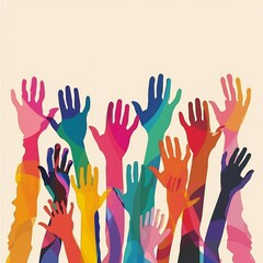Fototapeta premium Colorful hands up people from different races and nations