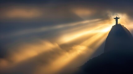 Rio de Janeiro, Crepuscular rays above Christ the Redeemer, Magazine Photography,