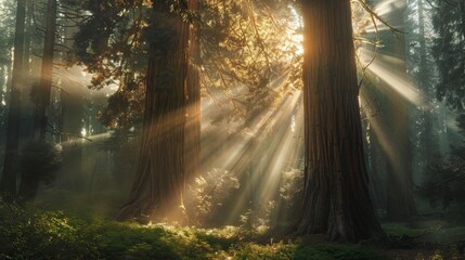 Sequoia forest, Crepuscular rays and giant trees, Magazine Photography,