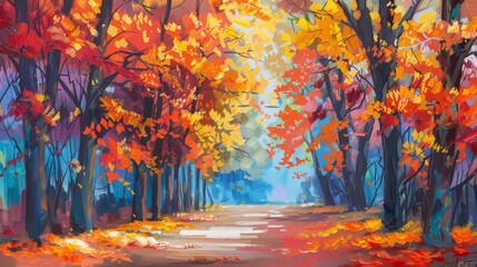 Path through a forest with autumn leaves