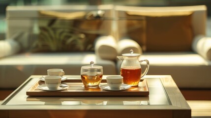 A quiet and intimate setting allows guests to fully disconnect from the outside world and focus on the calming effects of their tea. - obrazy, fototapety, plakaty