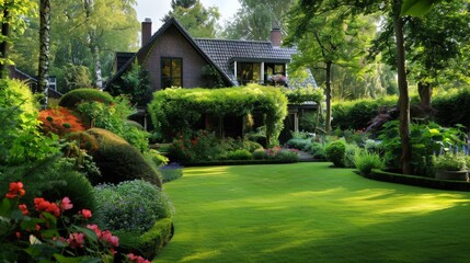 A house in the background of a vast green lawn